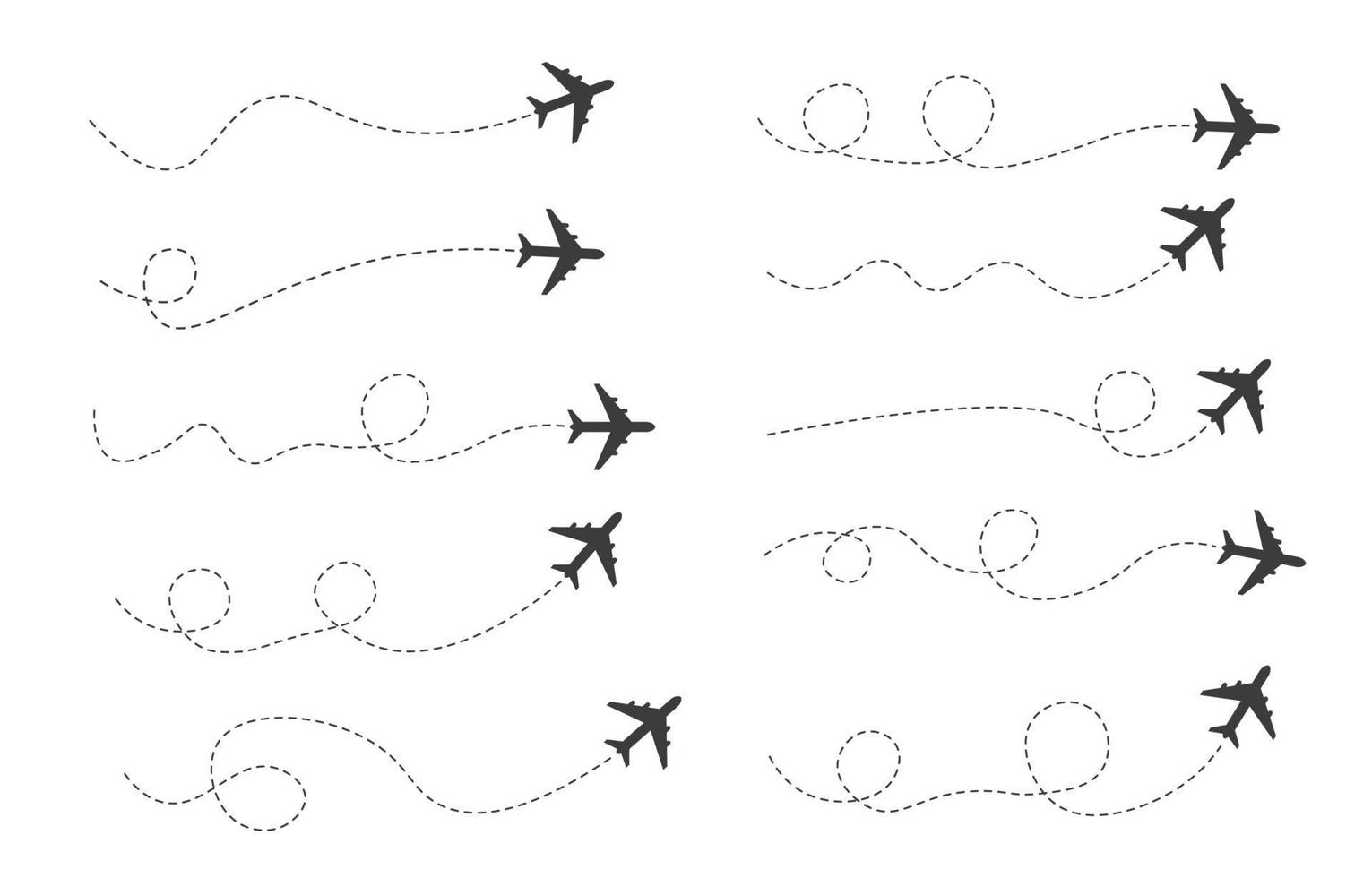 uppsättning av streckad linje flygplan rutt vektor