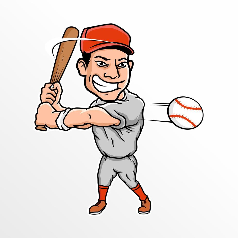 karikaturbaseballspieler-vektorillustration, gestaltungselement für logo, plakat, karte, fahne, emblem, t-shirt. Vektor-Illustration vektor