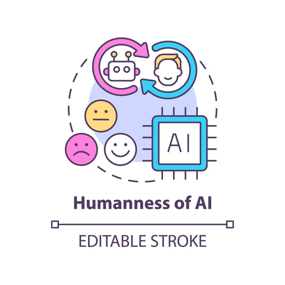Menschlichkeit des AI-Konzeptsymbols. maschinelles Lernen. Tech-Makro-Trends abstrakte Idee dünne Linie Illustration. isolierte Umrisszeichnung. editierbarer Strich. vektor