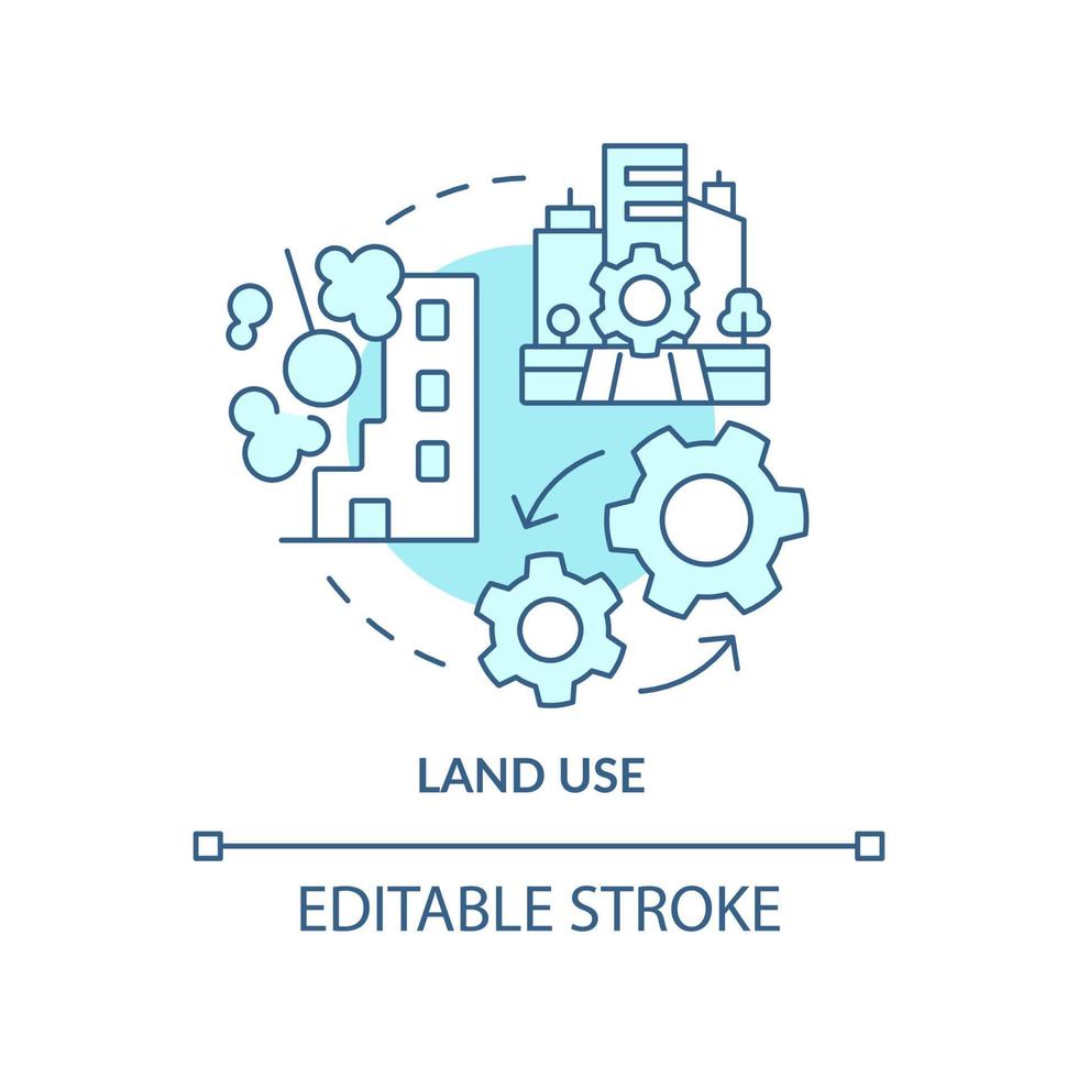 Symbol für das türkisfarbene Konzept der Landnutzung. landmanagement abstrakte idee dünne linie illustration. Wohn-, Gewerbebauten. isolierte Umrisszeichnung. editierbarer Strich. vektor