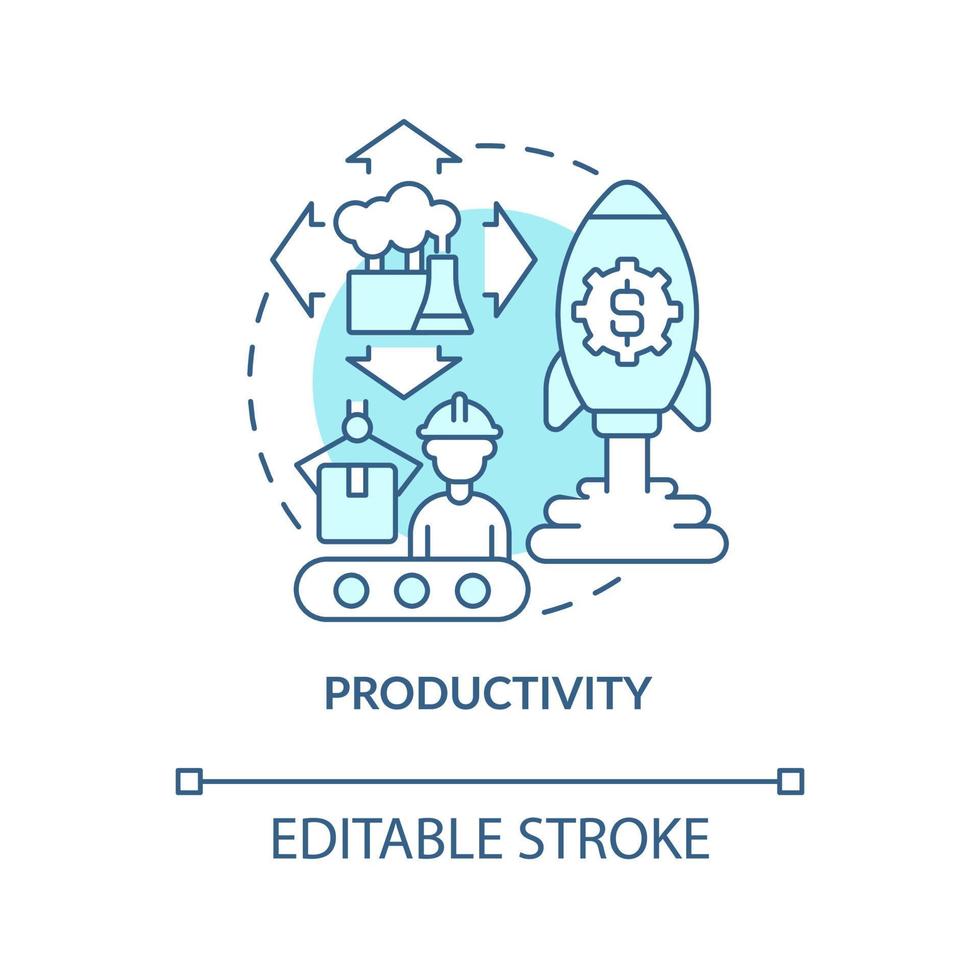 Symbol für das türkisfarbene Konzept der Produktivität. abstrakte Idee der nachhaltigen Landbewirtschaftung dünne Linie Illustration. Industriegebiete. isolierte Umrisszeichnung. editierbarer Strich. vektor