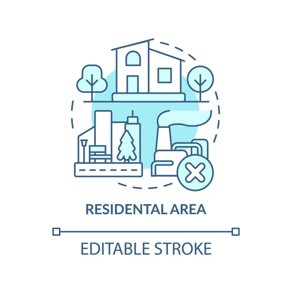 Symbol für das türkisfarbene Konzept des Wohngebiets. Landnutzungsklassifikation abstrakte Idee dünne Linie Illustration. ständiger Wohnsitz. isolierte Umrisszeichnung. editierbarer Strich. vektor