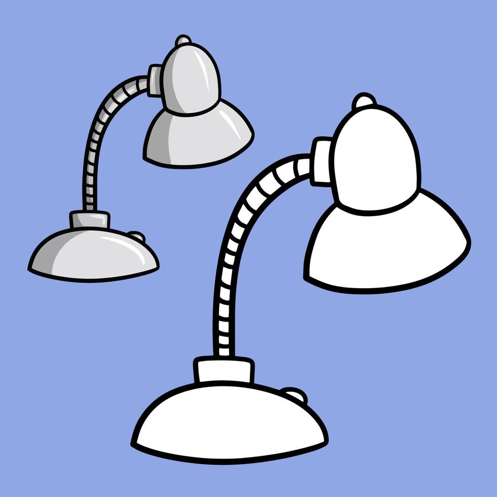 Silberne stilvolle Tischlampe für Zuhause und Büro, Zeichnung im Cartoon-Stil, Vektorillustration auf blauem Hintergrund, Malbücher vektor