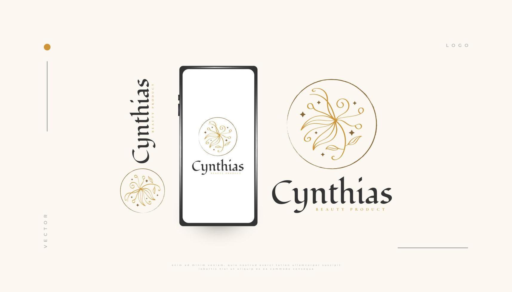 elegantes blumenlogodesign mit minimalem linearem stil, geeignet für spa, schönheit, schmuck, salon oder kosmetikmarke. hand gezeichnete florale oder botanische logoillustration vektor