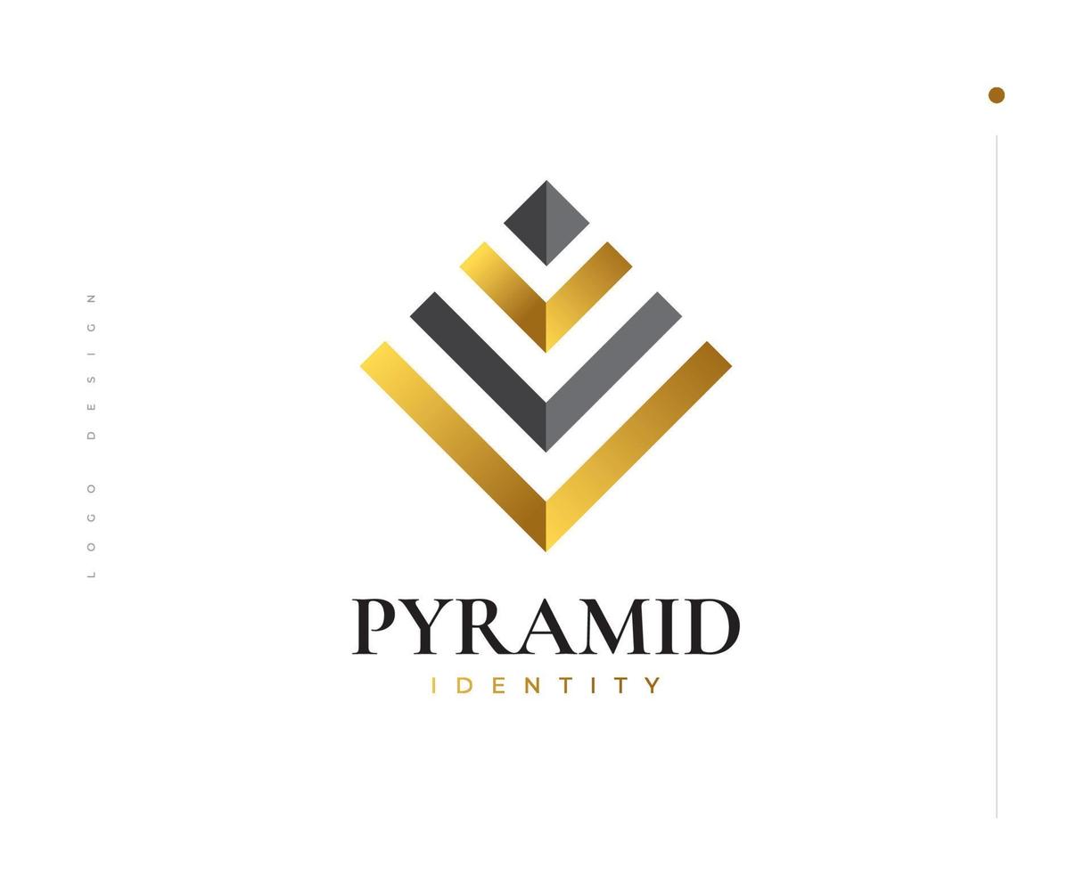 svart och guld pyramid logotyp design. abstrakt lyx triangel logotyp vektor