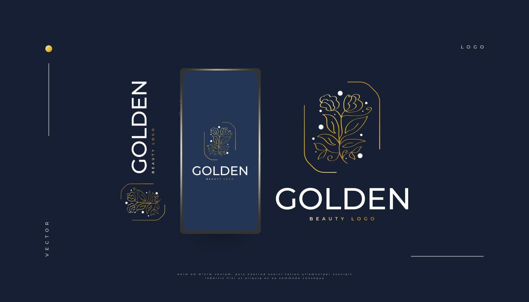 elegantes goldenes blumenlogodesign mit minimalem linearem stil, geeignet für spa-, schönheits-, schmuck-, salon- oder kosmetikmarken. hand gezeichnete florale oder botanische logoillustration vektor