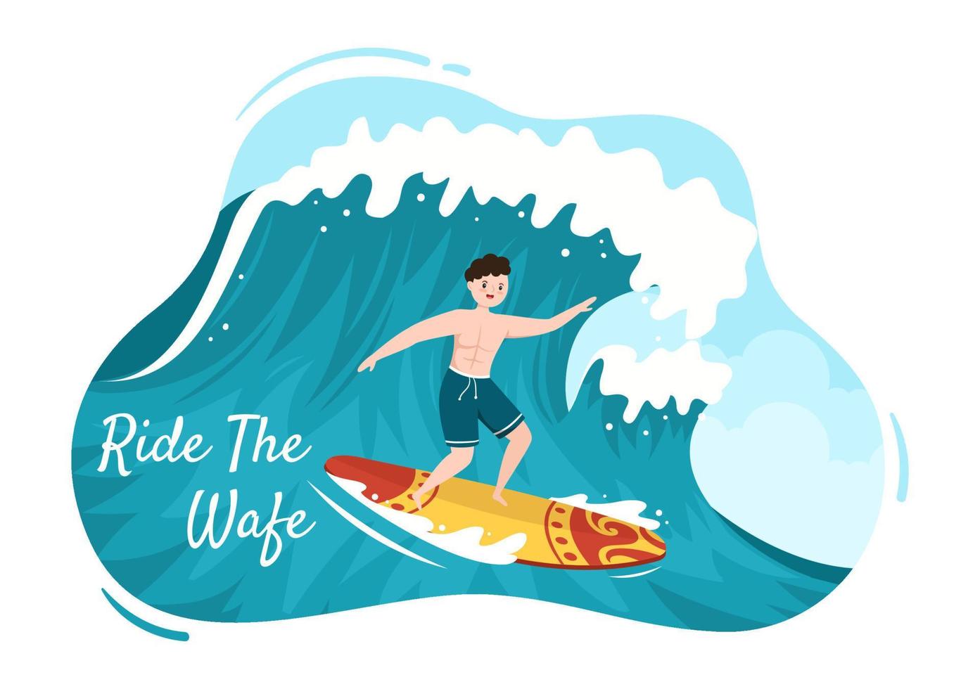 sommarsurfning av vattensportaktiviteter tecknad illustration med att åka havsvåg på surfbrädor eller flytande på paddelbräda i platt stil vektor