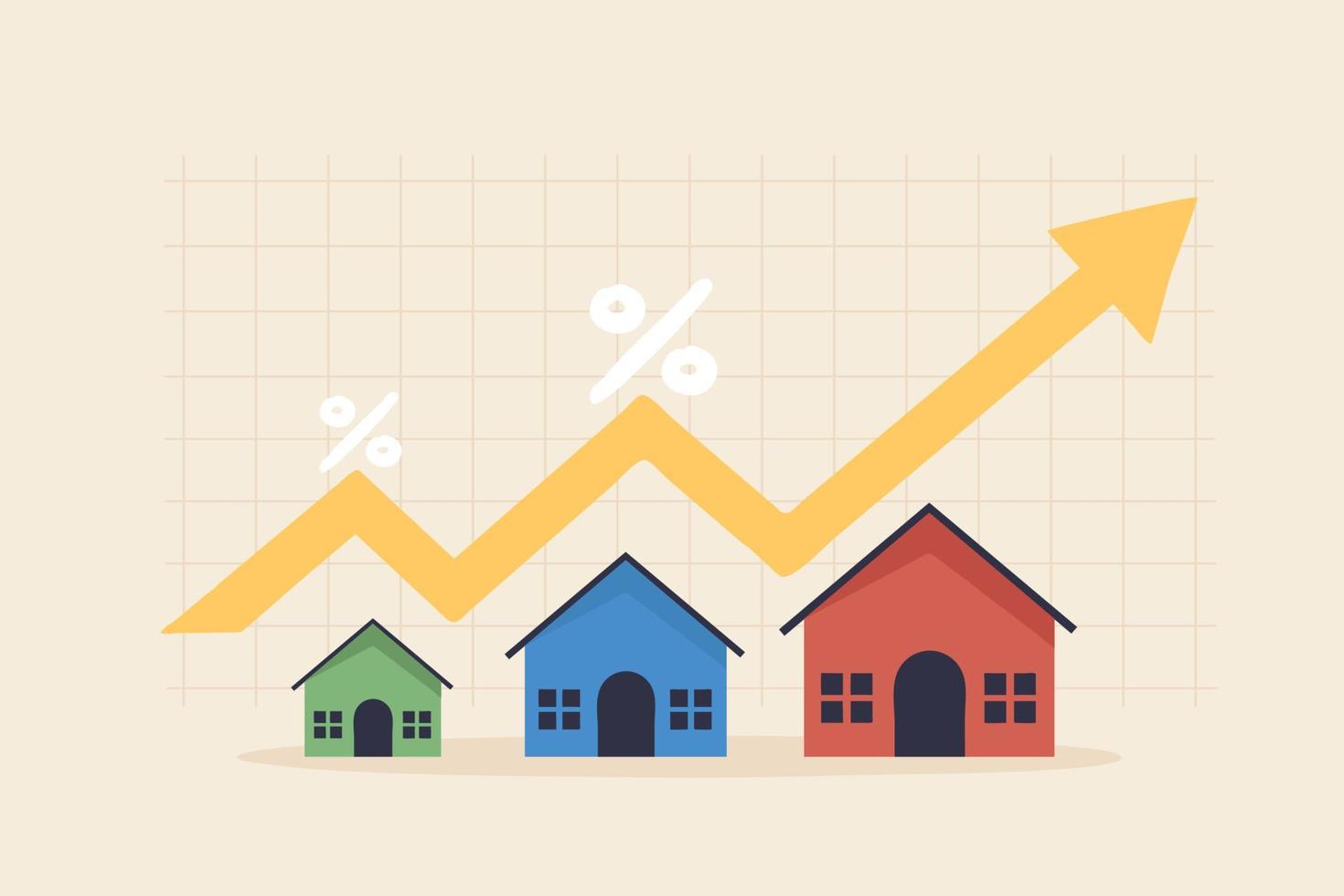 steigender wohnungspreis, immobilieninvestitions- oder immobilienwachstumskonzept, haus mit pfeildiagramm. vektor