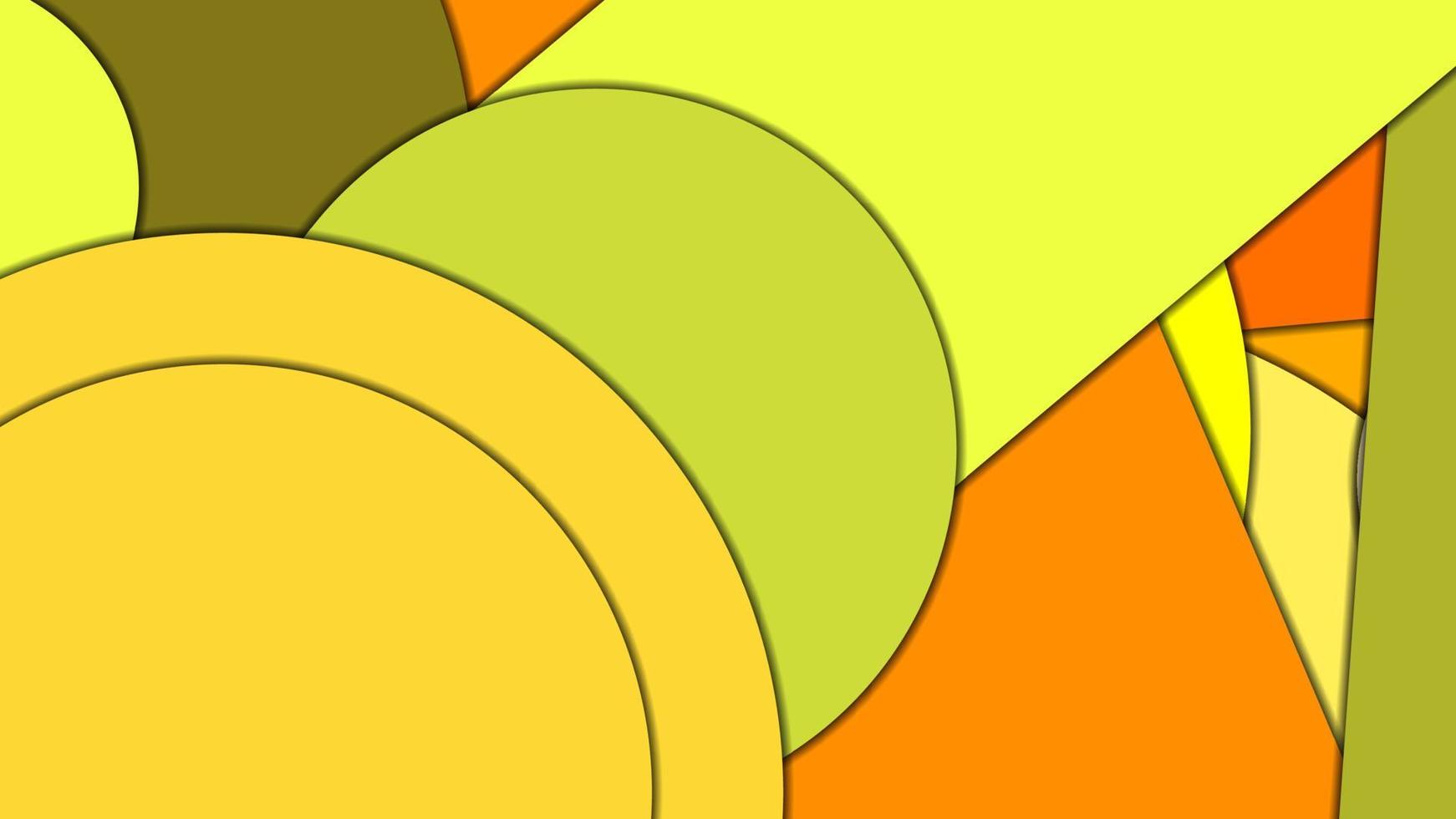 abstrakter geometrischer Vektorhintergrund im Materialdesign-Stil mit einer begrenzten harmonisierten Palette, mit konzentrischen Kreisen und gedrehten Rechtecken mit Schatten, die geschnittenes Papier imitieren. vektor