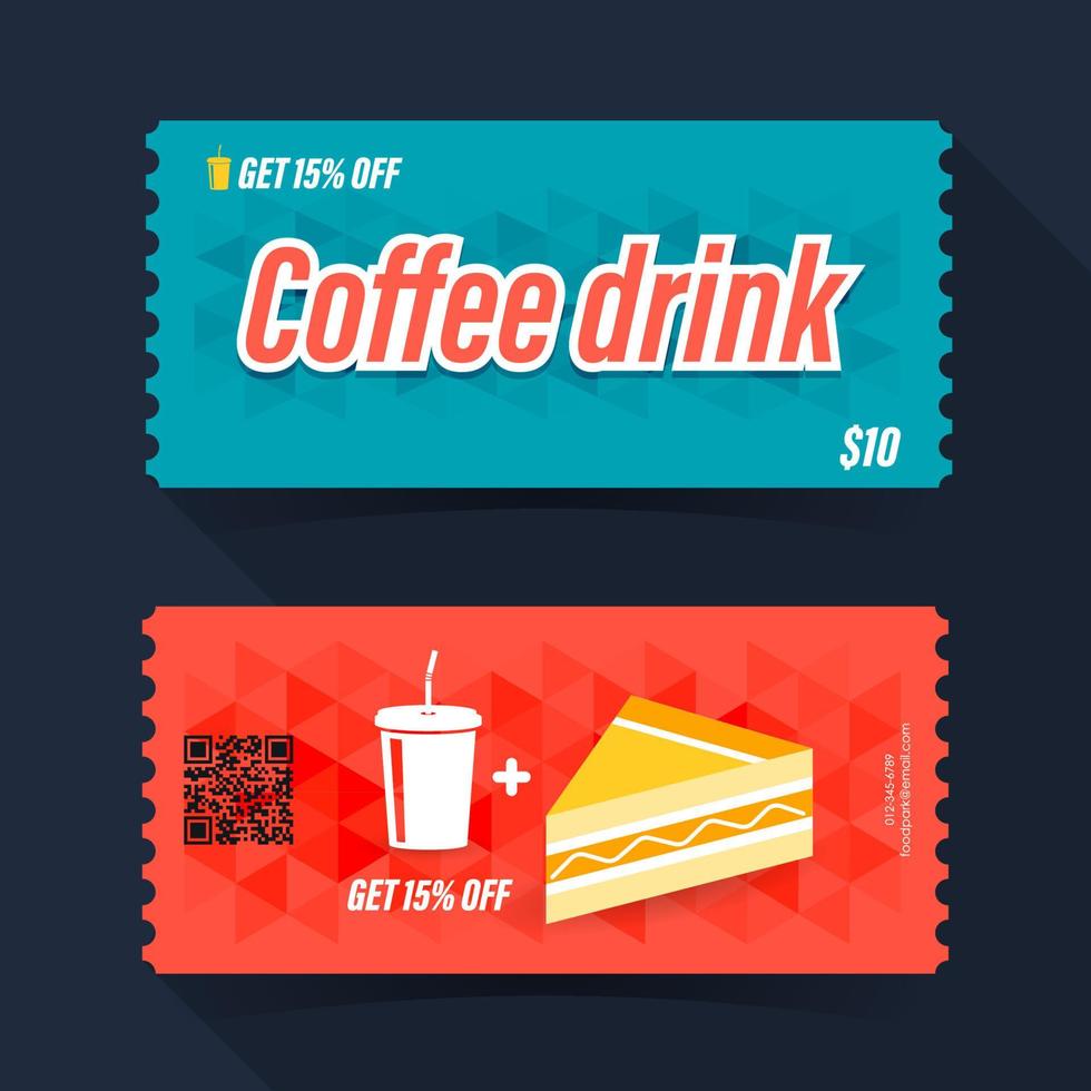 Gutscheinkarte für Kaffeegetränke. kaffee- und kuchenelementvorlage für grafikdesign. Vektor-Illustration vektor