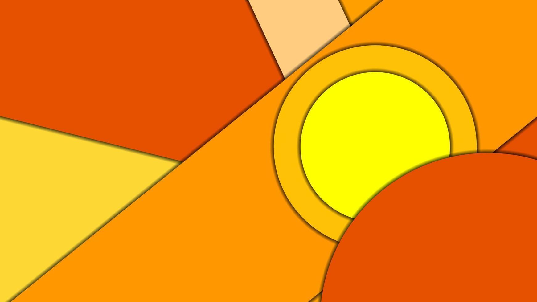 abstrakter geometrischer Vektorhintergrund im Materialdesign-Stil mit einer begrenzten harmonisierten Palette, mit konzentrischen Kreisen und gedrehten Rechtecken mit Schatten, die geschnittenes Papier imitieren. vektor