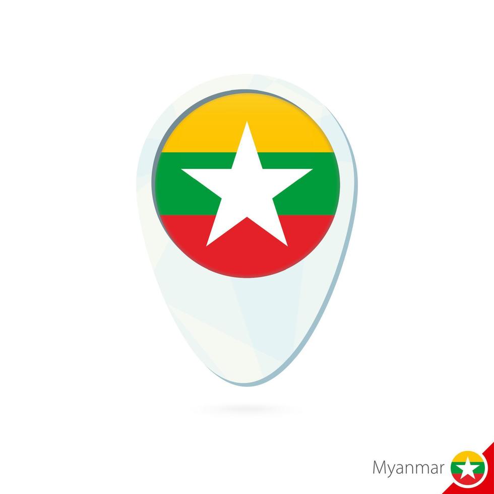 Myanmar-Flaggen-Lageplan-Pin-Symbol auf weißem Hintergrund. vektor