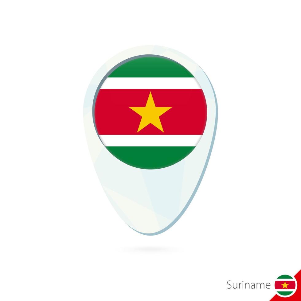 Surinam-Flaggen-Lageplan-Pin-Symbol auf weißem Hintergrund. vektor