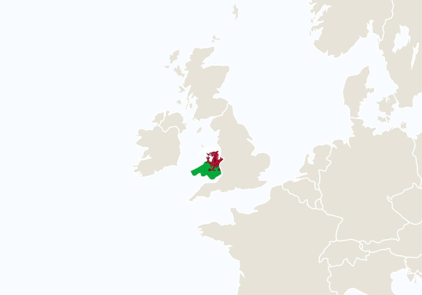 Europa med markerad karta över Wales. vektor