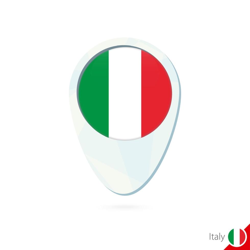 Italien-Flaggen-Lageplan-Pin-Symbol auf weißem Hintergrund. vektor