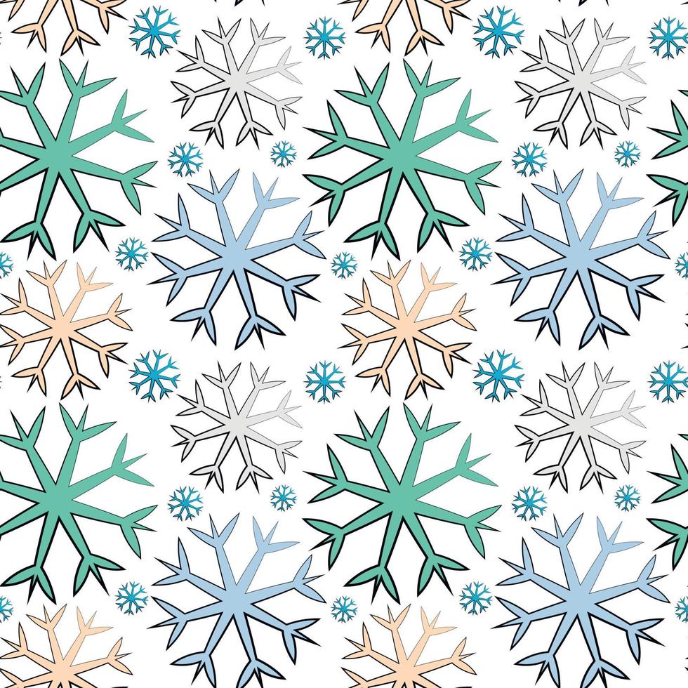 sömlösa vektormönster med blå, rosa och lila snöflinga vektor