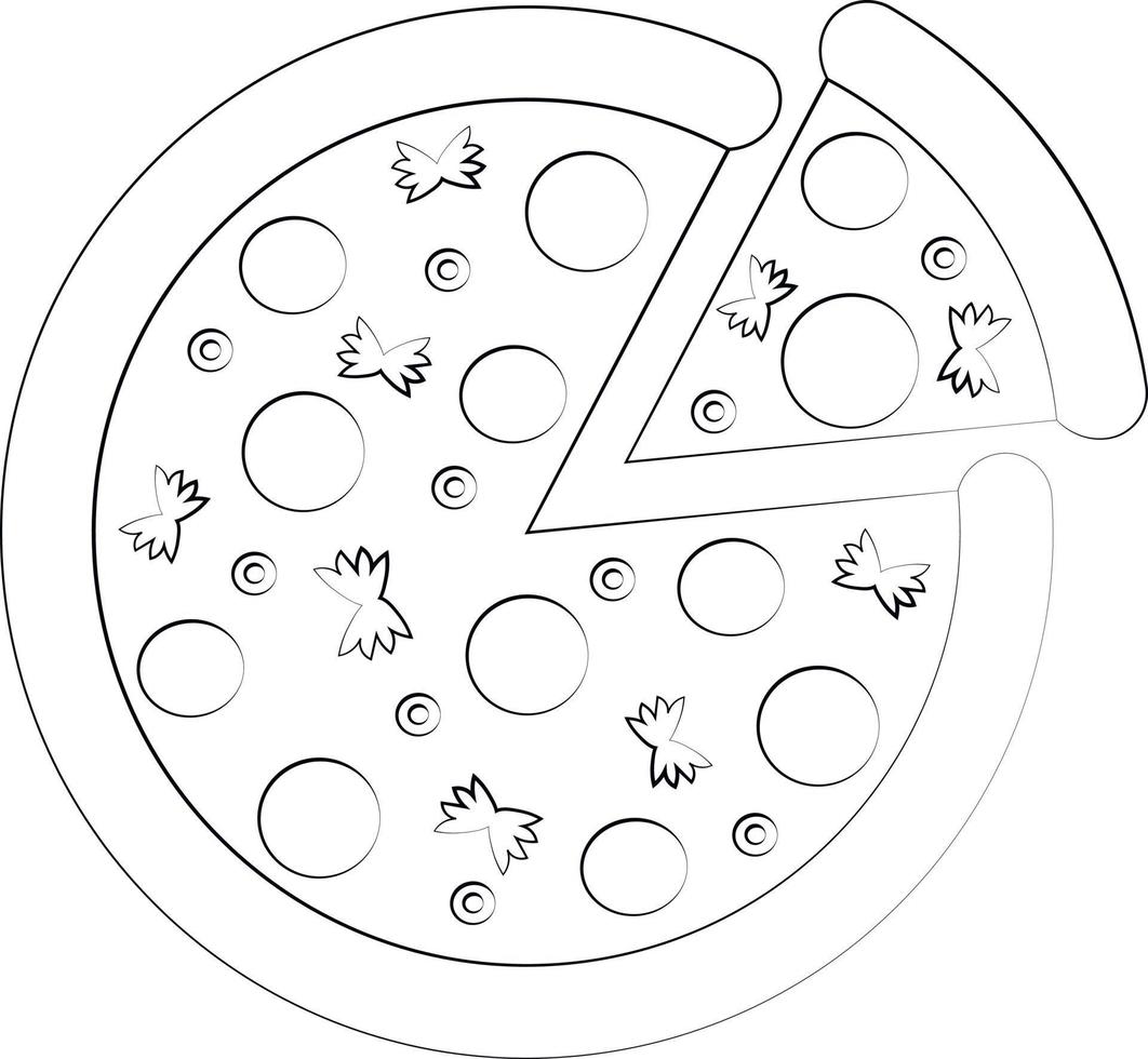 matpizza med ett element. rita illustration i svartvitt vektor