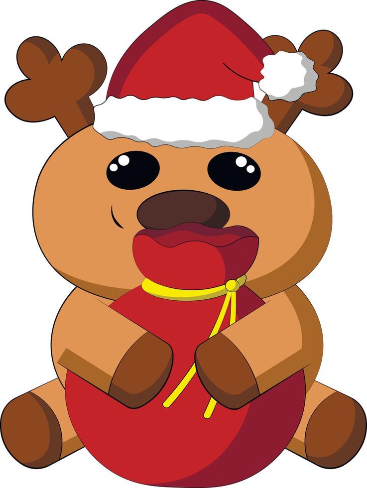 niedlicher Cartoon-Rentier-Weihnachtsmann. Abbildung in Farbe zeichnen vektor