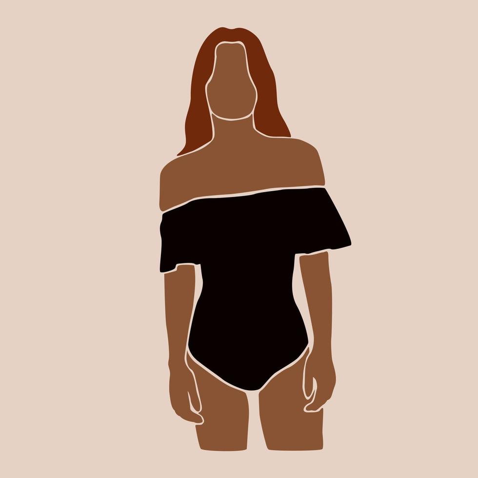 modern abstrakt kvinna kroppsfigur i baddräkt. siluett av ansiktslös kvinna. kvinnlig form. internationella kvinnor i underkläder. samtida konst. minimalistisk estetisk illustration. sommarmode vektor