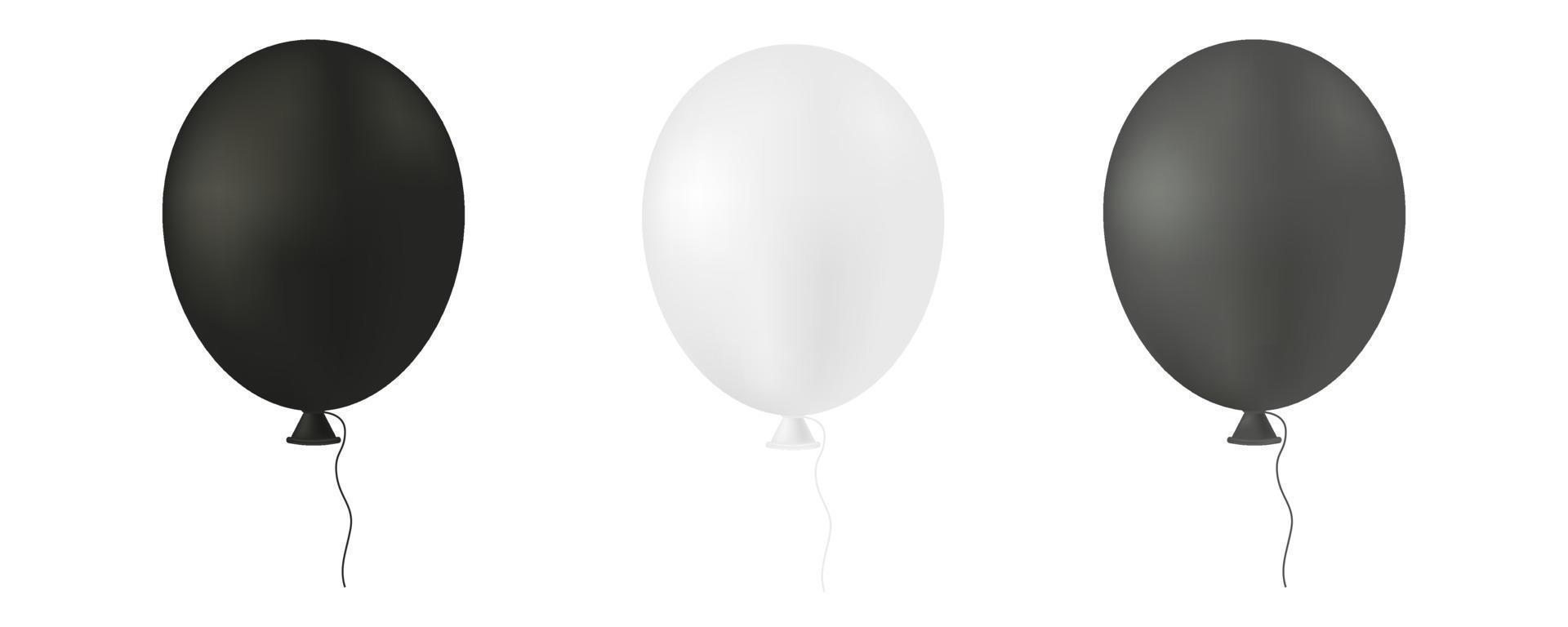 satz luft-heliumballons mit band. sammlung realistischer luftballons in verschiedenen farben, matten tönen. festliches farbenfrohes dekoratives 3D-Renderobjekt. dekoration feier designelemente. vektor