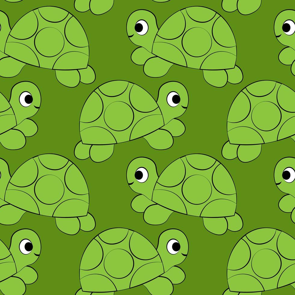 sömlös vektor mönster med kontur grön söt sköldpadda