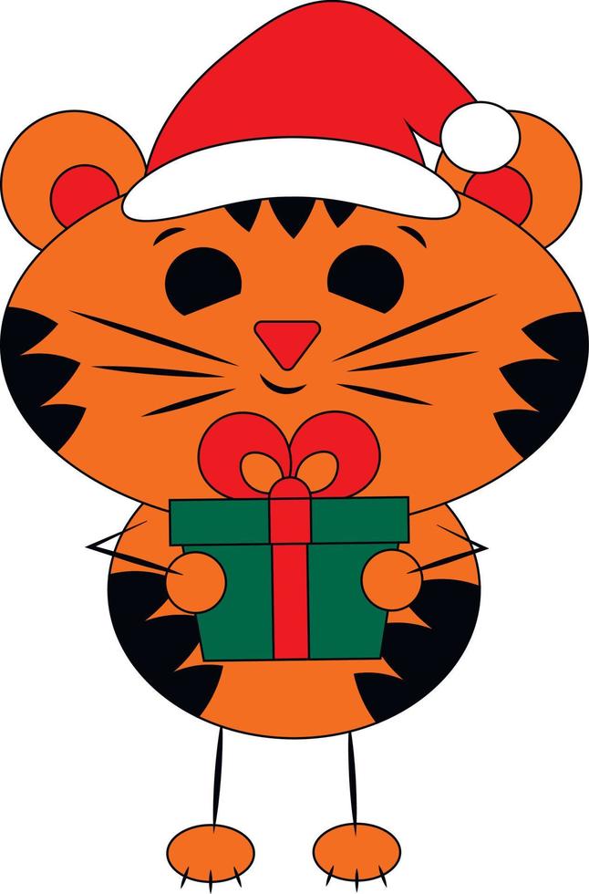 niedlicher Cartoon-Tiger mit Geschenkbox. Abbildung in Farbe zeichnen vektor