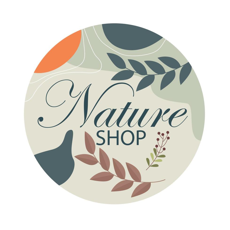 Natur Shop-Logo. Vektoremblem für Geschäftsdesign, Abzeichen für Kosmetik, Landwirtschaft, Ökologiekonzept, Spa, Wellnesscenter und Yoga. vektor