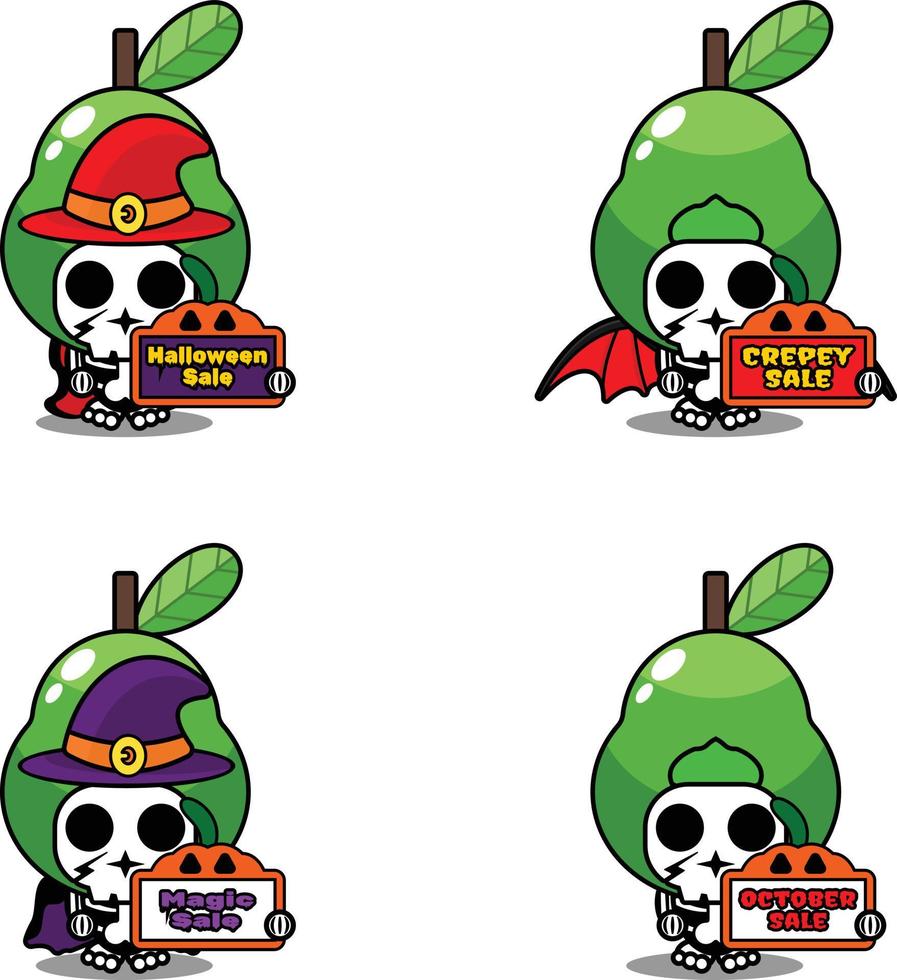 Fruchtknochen Maskottchen Kostüm Charakter Cartoon Vektor. Holding-Verkaufs-Halloween-Brett vektor