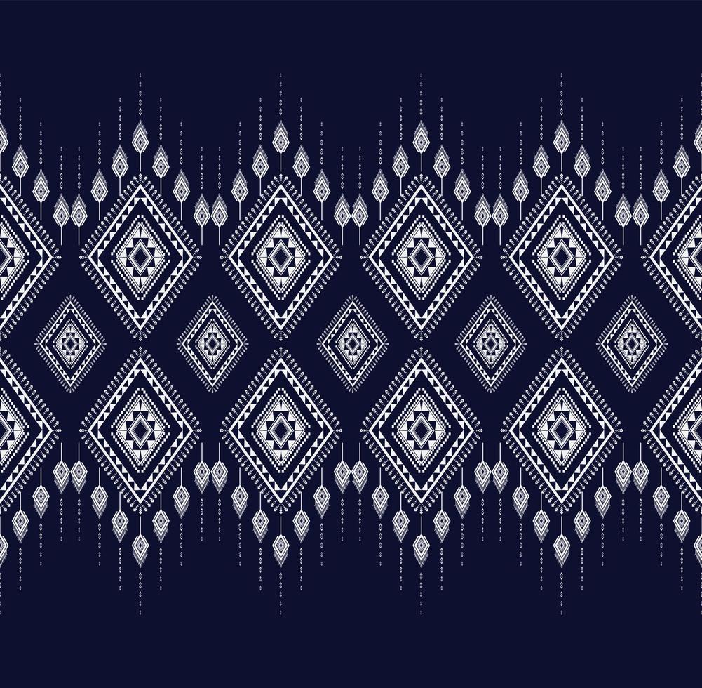 geometrisk etnisk textur broderidesign med mörkblå bakgrund eller tapeter och kjol, matta, tapeter, kläder, omslag, batik, tyg, ark vit triangel former vektor, illustration design vektor