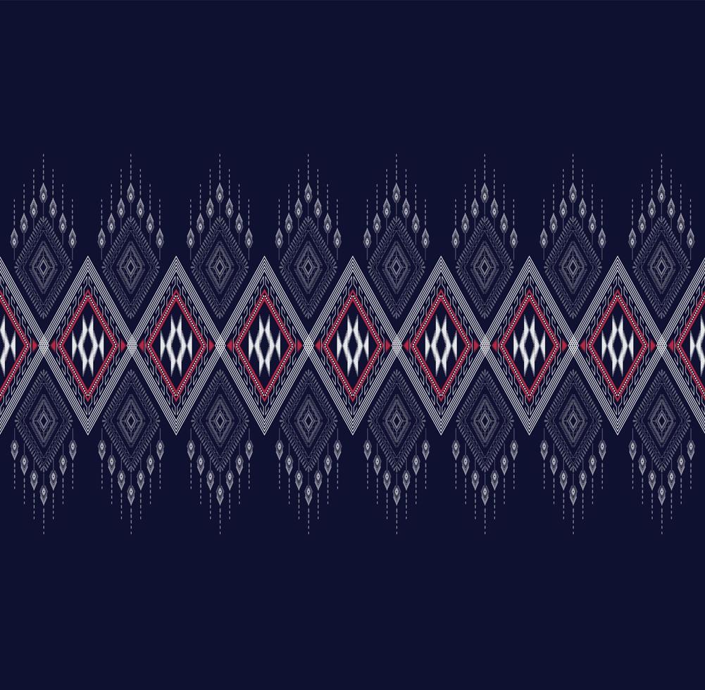 geometrisk etnisk textur broderidesign med mörkblå bakgrundsdesign, kjol, matta, tapet, kläder, omslag, batik, tyg, arkvit, triangelformer vektor, illustration vektor