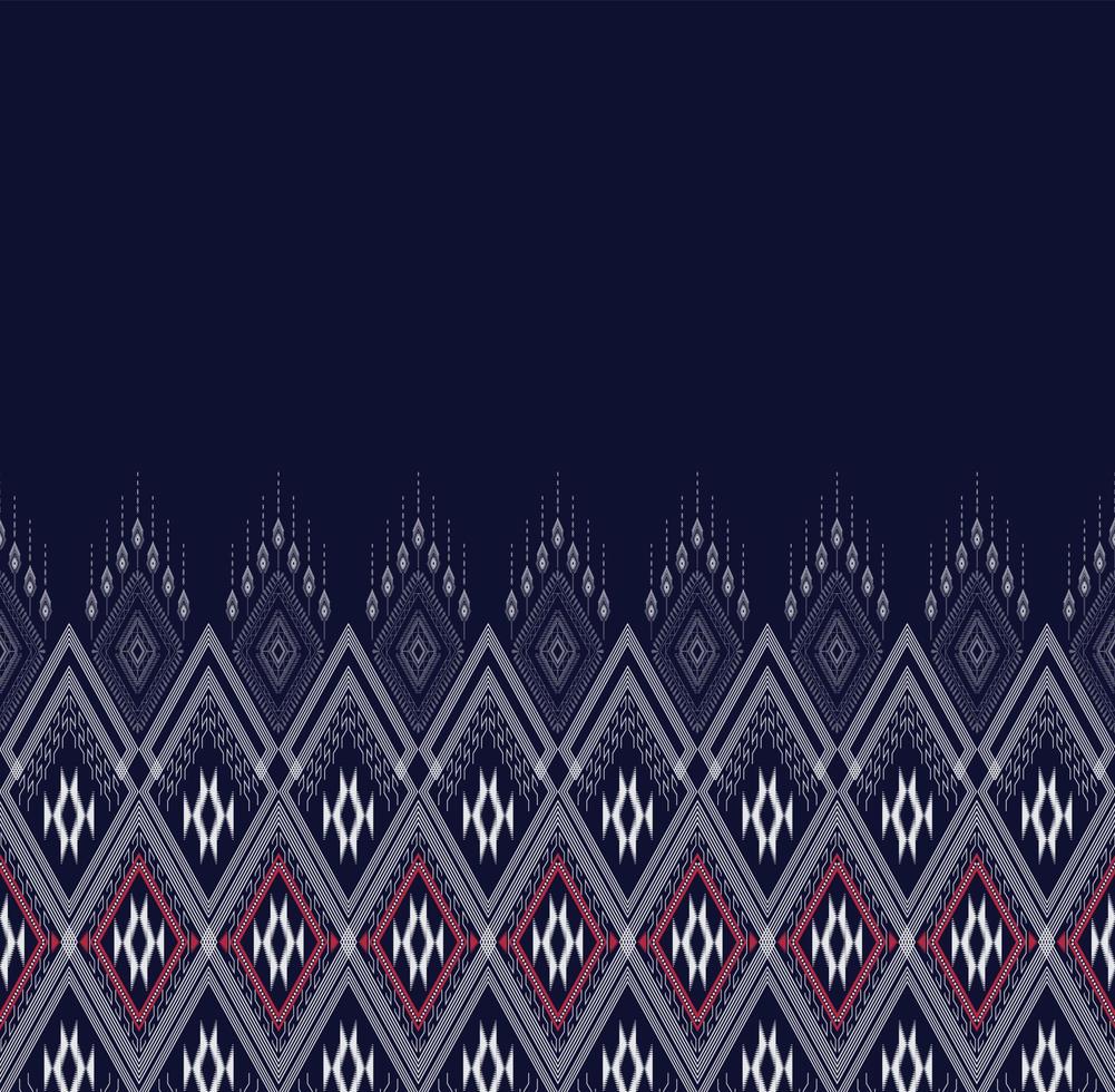 geometrisk etnisk textur broderidesign med mörkblå bakgrundsdesign, kjol, matta, tapeter, kläder, omslag, batik, tyg, arkvit, gul och rosa triangel former vektor, illustration vektor