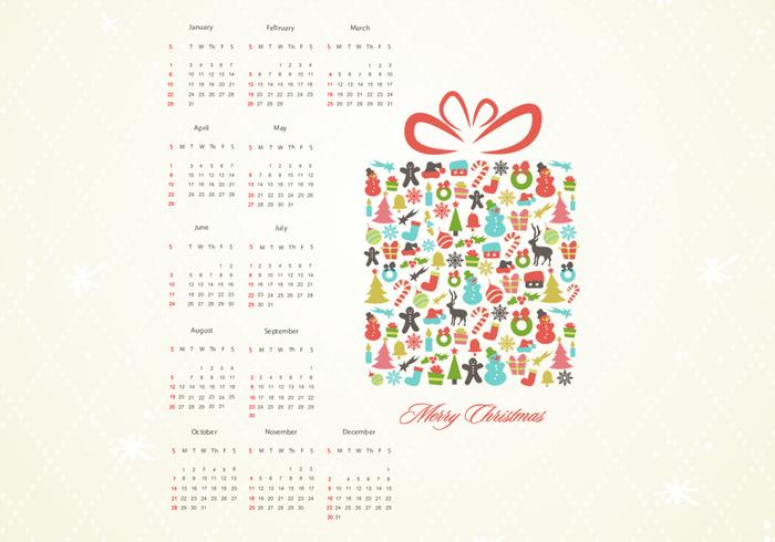 Retro Weihnachtsgeschenk Kalender Vektor