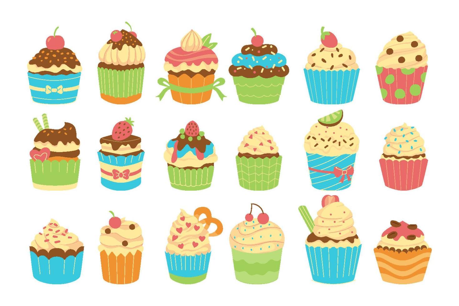 uppsättning av söta vektor cupcakes och muffins collections.clip art, symbolikoner. dessert kaka bageri. läckra och välsmakande.