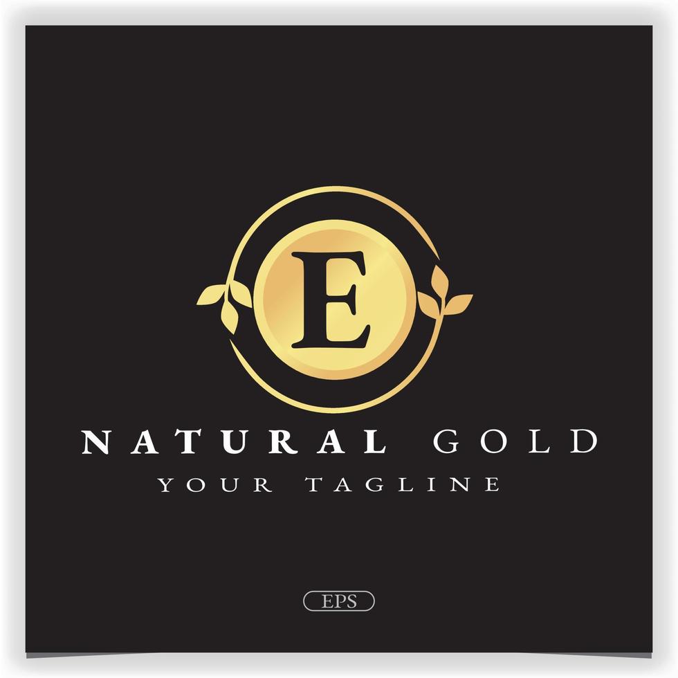 natur guld bokstav e logo premium elegant mall vektor eps 10