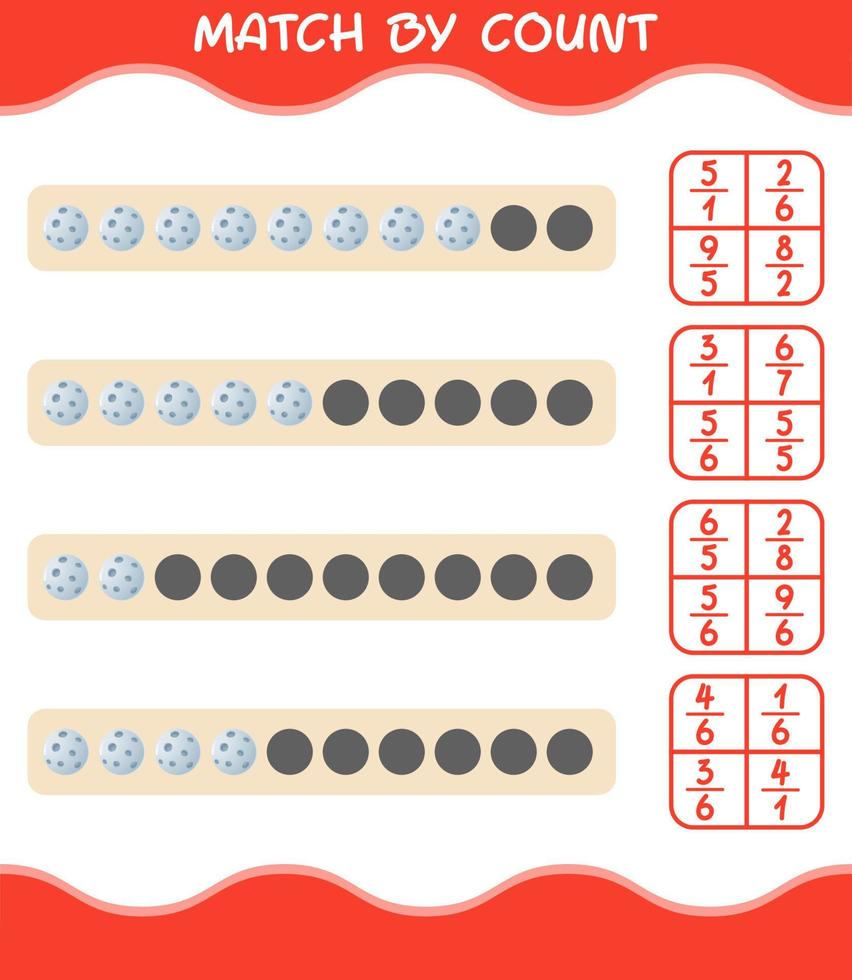 match efter antal av tecknad måne. match och räkna spel. pedagogiskt spel för barn och småbarn i förskoleåldern vektor