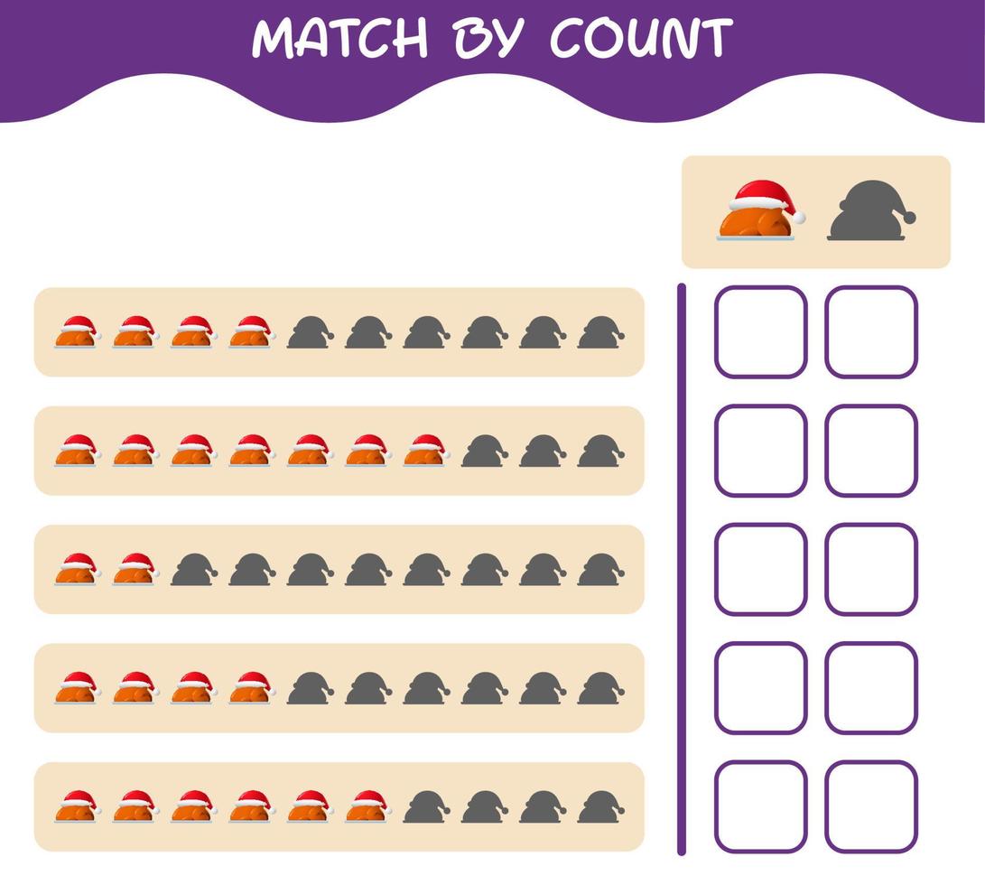 match efter antal av tecknad kalkon. match och räkna spel. pedagogiskt spel för barn och småbarn i förskoleåldern vektor