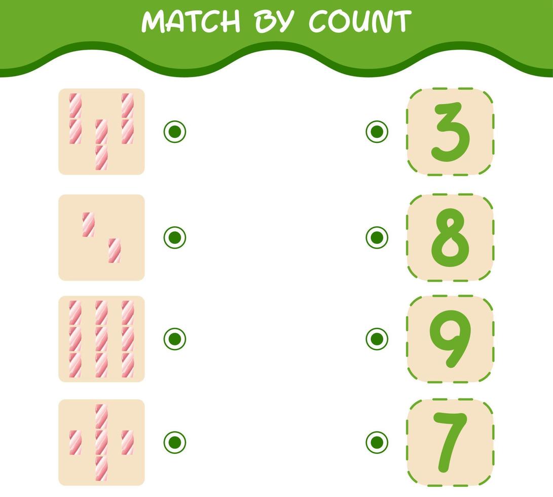 Übereinstimmung durch Anzahl von Cartoon-Marshmallow. Match-and-Count-Spiel. Lernspiel für Kinder und Kleinkinder im Vorschulalter vektor