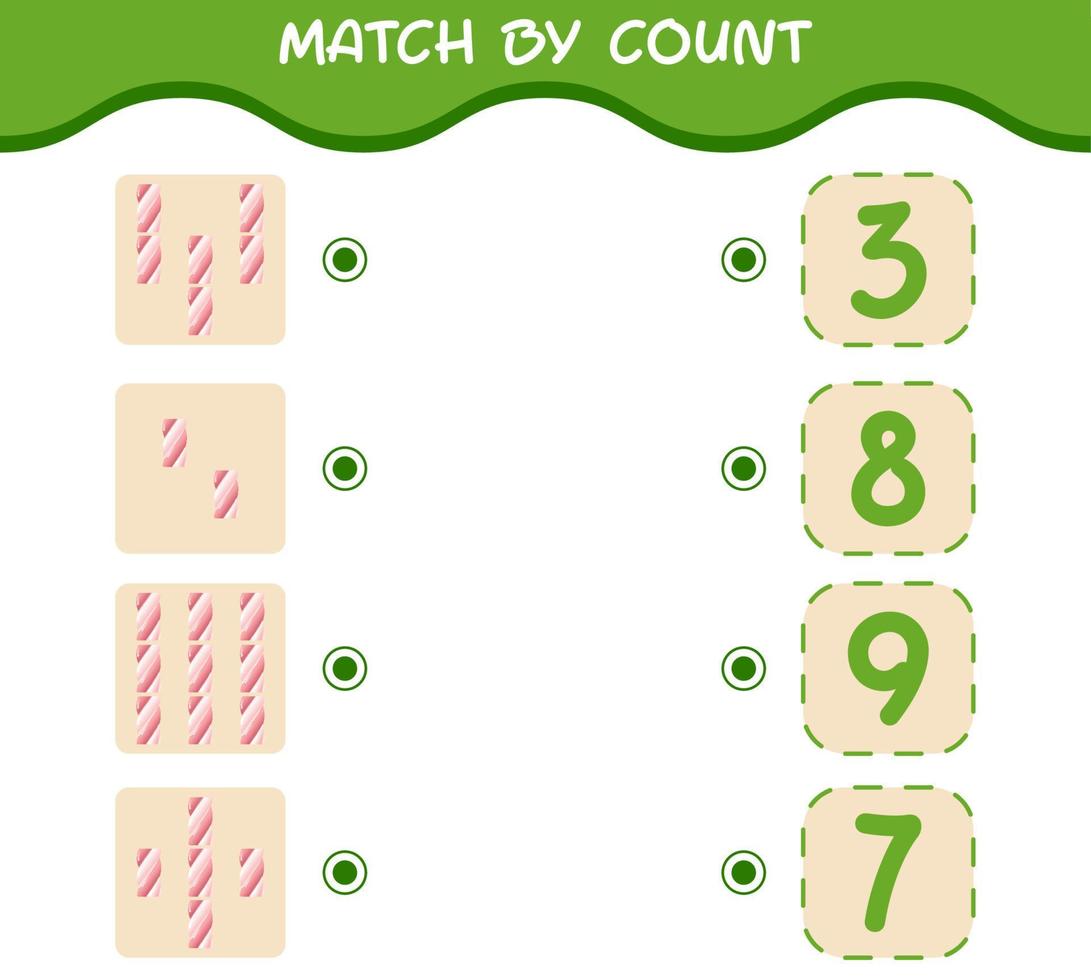 matcha efter antal av tecknad marshmallow. match och räkna spel. pedagogiskt spel för barn och småbarn i förskoleåldern vektor