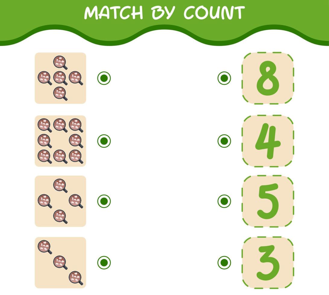 Spiel durch Zählung von Cartoon-heißer Schokolade. Match-and-Count-Spiel. Lernspiel für Kinder und Kleinkinder im Vorschulalter vektor