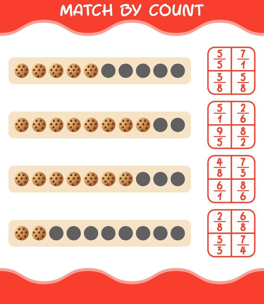 Abgleich nach Zählung des Cartoon-Cookies. Match-and-Count-Spiel. Lernspiel für Kinder und Kleinkinder im Vorschulalter vektor