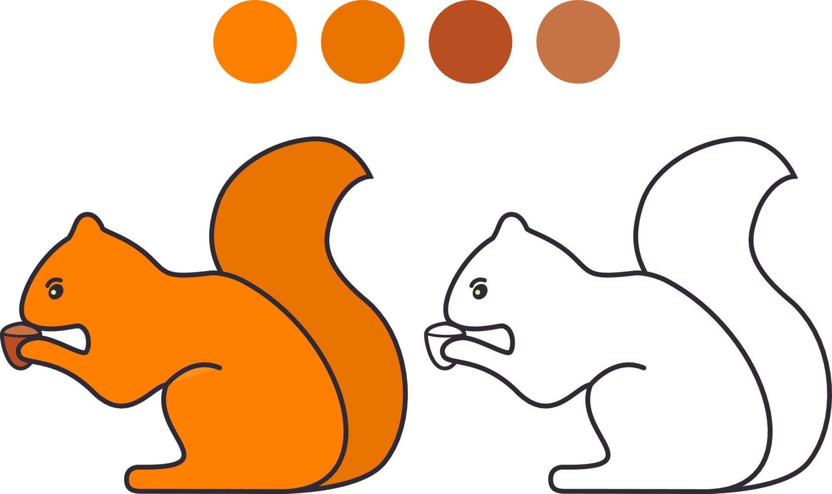 djur liten ekorre och nöt. målarbok för barn. skisserad doodle. platt vektor. isolerad på en vit bakgrund. vektor