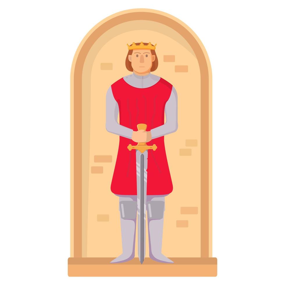 medeltida kung ett svärd. krigare seriefigur.flat illustration vector.isolated på vit bakgrund. vektor