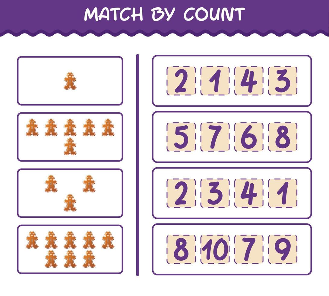 Übereinstimmung durch Anzahl von Cartoon-Lebkuchenplätzchen. Match-and-Count-Spiel. Lernspiel für Kinder und Kleinkinder im Vorschulalter vektor