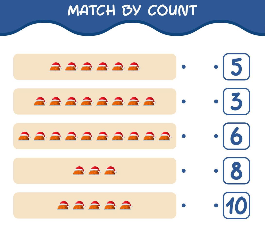 Spiel nach Zählung des Cartoon-Truthahns. Match-and-Count-Spiel. Lernspiel für Kinder und Kleinkinder im Vorschulalter vektor