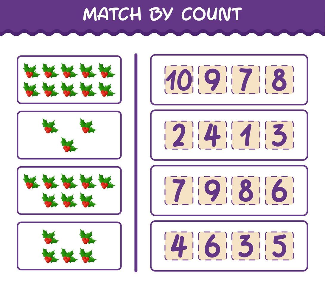 match efter antal av tecknad holly berry. match och räkna spel. pedagogiskt spel för barn och småbarn i förskoleåldern vektor