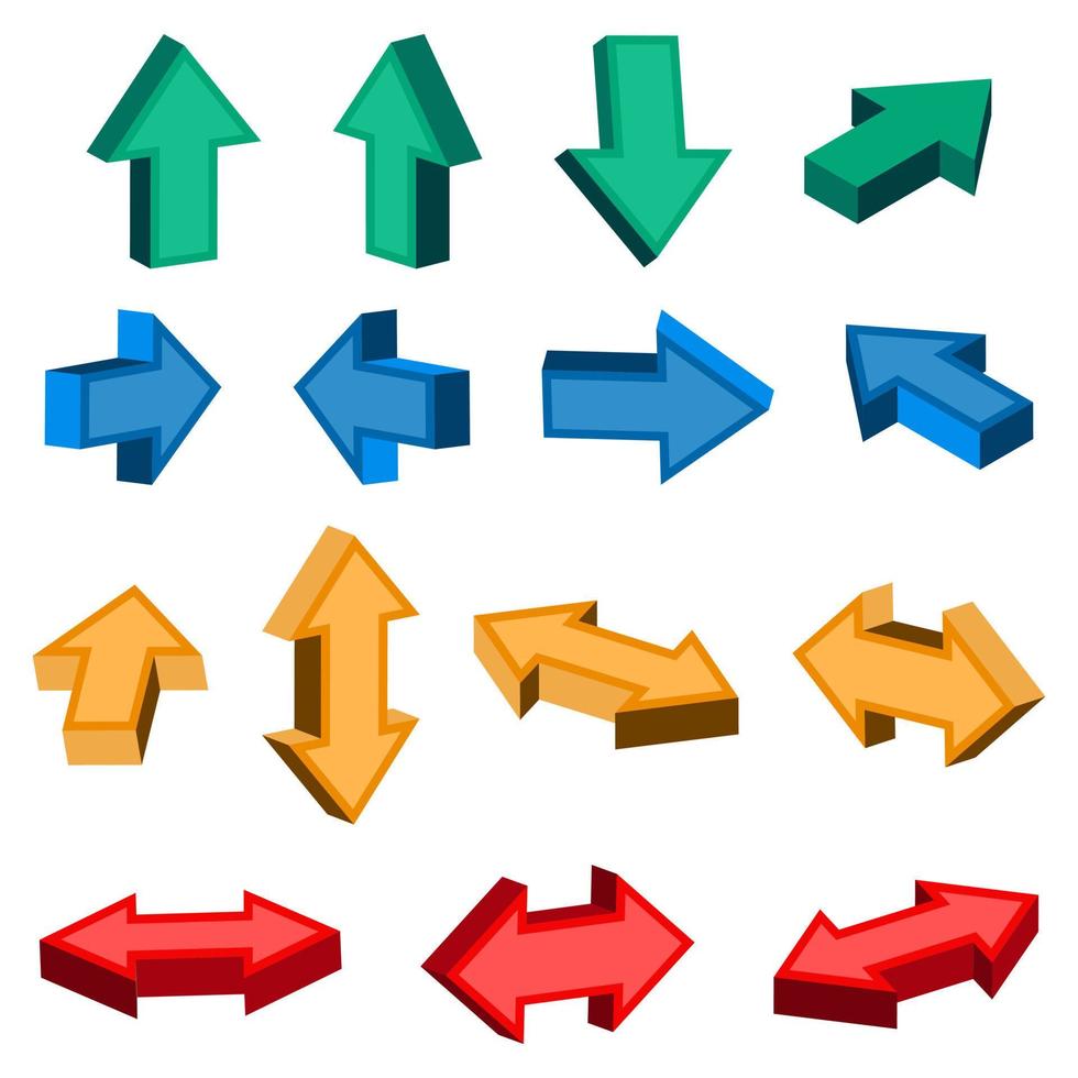 uppsättning av 3d pilikon, färgglada riktningsskylt vektor