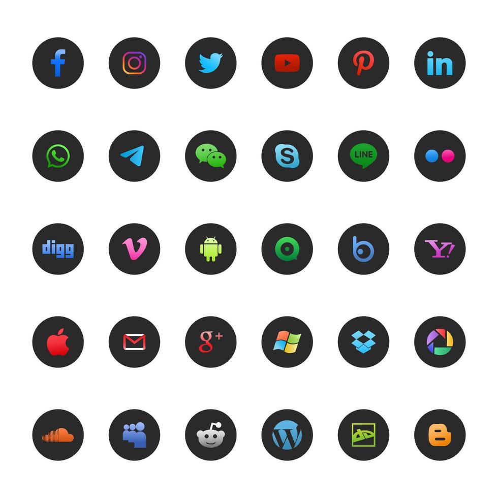 uppsättning populära sociala medier logotyper gradient färg vektor