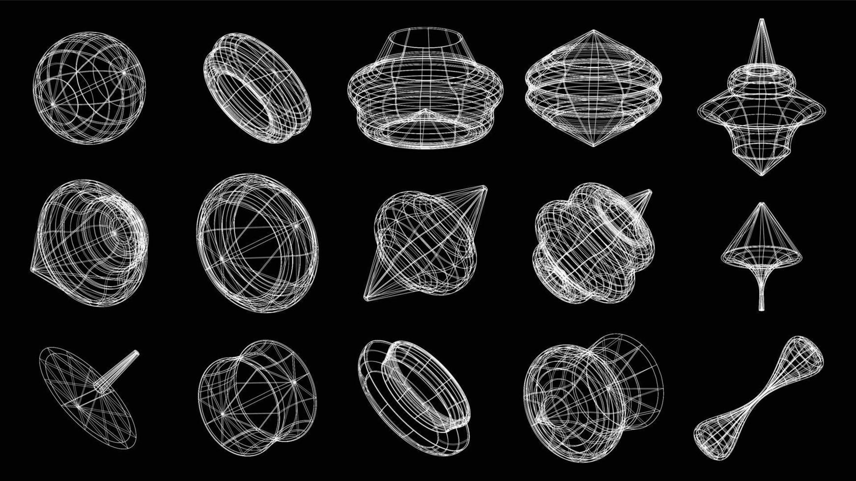 uppsättning abstrakta geometriska teknikelement i cyberpunkstil. retro vintage samling 3d virtuell digital design. textur 80s vr. futuristiskt metaversmönster. vektor isolerade mall bakgrund