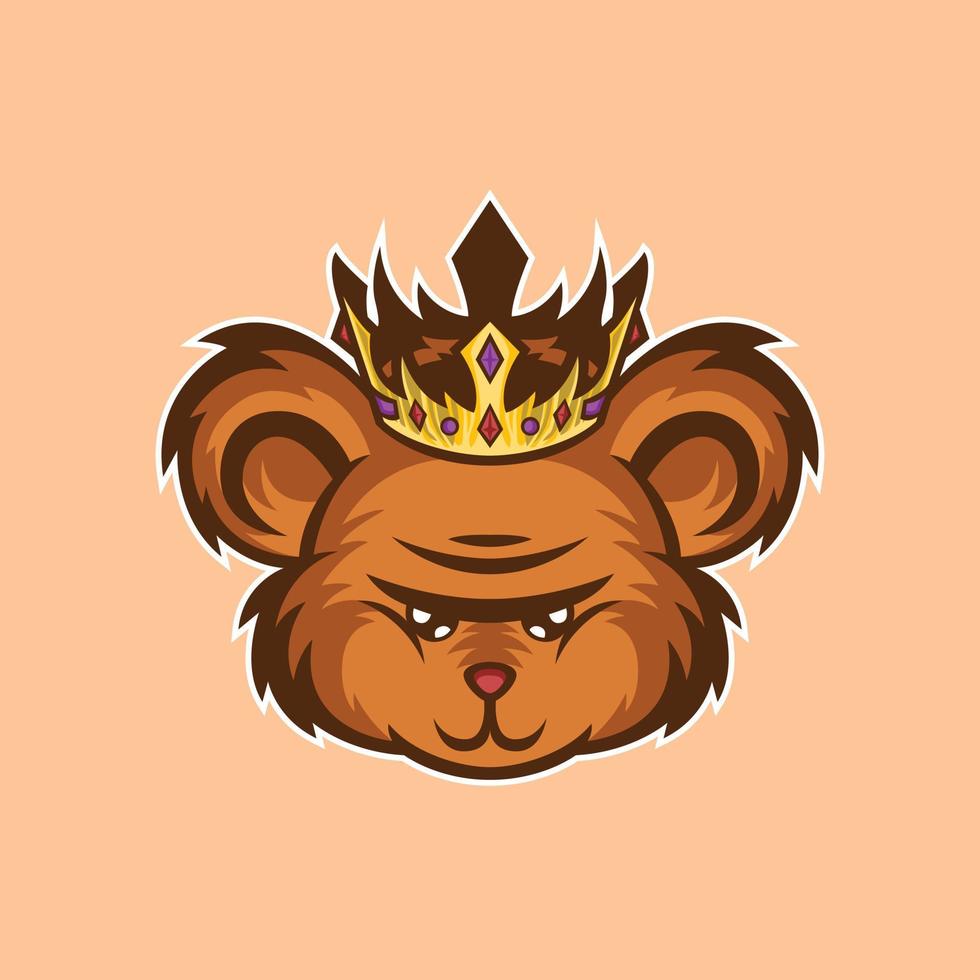 tecknad maskot av kung nallebjörn huvud vektor