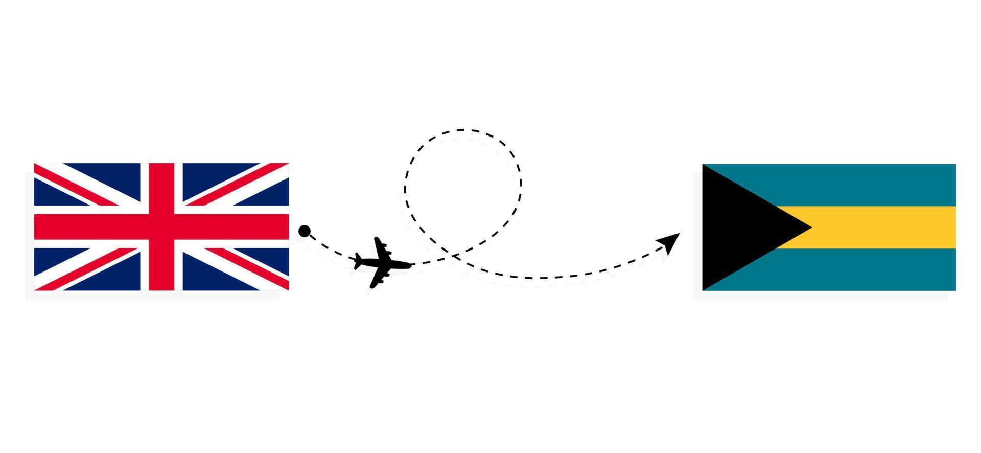 flug und reise vom vereinigten königreich großbritannien nach bahamas mit passagierflugzeug-reisekonzept vektor